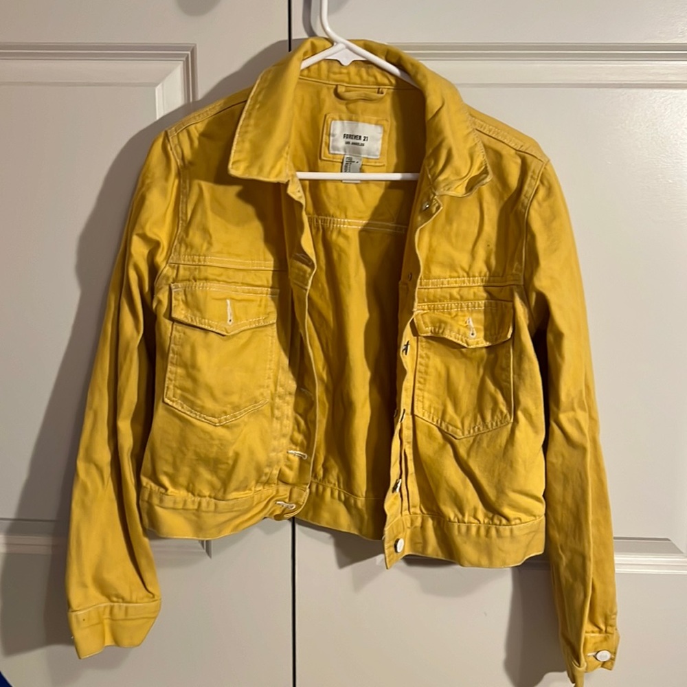 Yellow cropped denim jacket